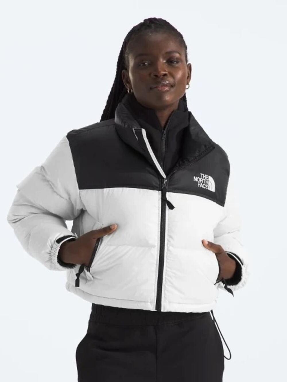 The North Face Nuptse Cropped Down Fill Jacket White Dune Medium Sleeve Women’s